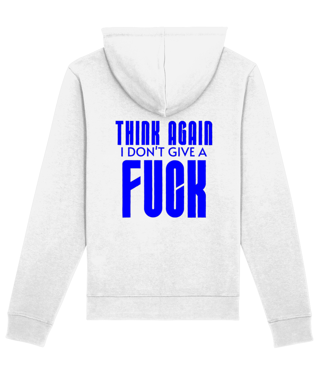 Witte hoodie met blauwe think again i don't give a fuck P&R Design vergelijkbaar met nike-stijl