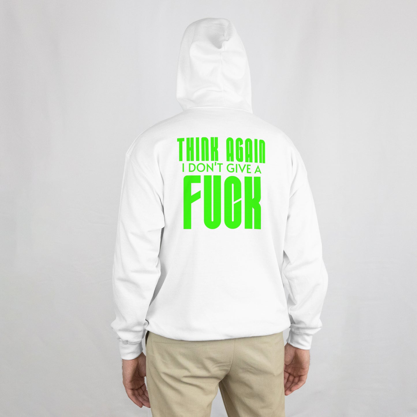 Witte hoodie met groene think again i don't give a fuck P&R Design vergelijkbaar met nike-stijl