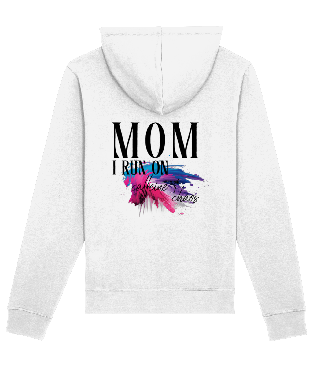 Back SideHoodie mom i run on caffeine & chaos white