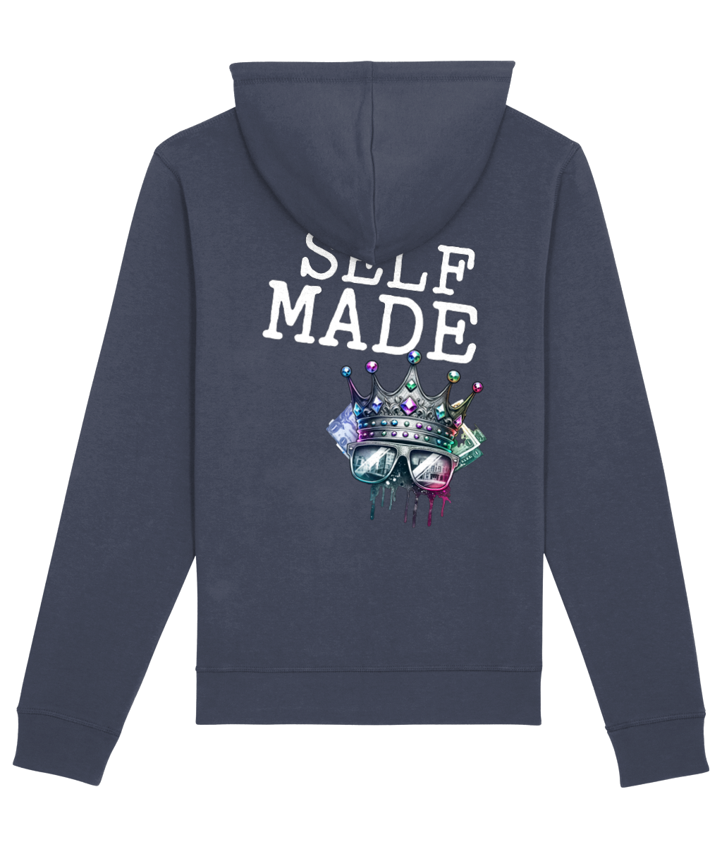 blauwe hoodie met self made tekst van P&R Design vergelijkbaar met Puma-stijl