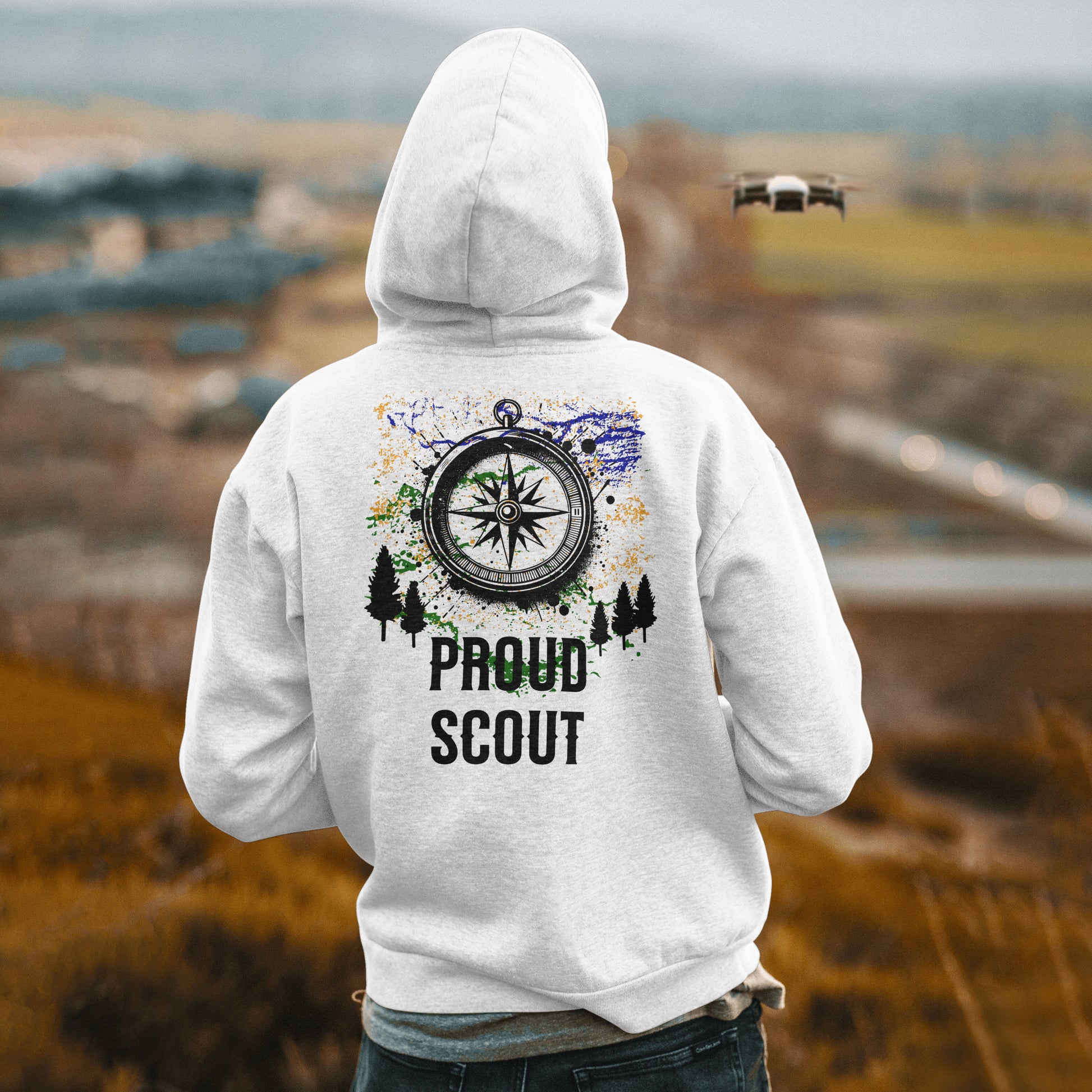 Witte hoodie met proud scout P&R Design vergelijkbaar met under armour-stijl