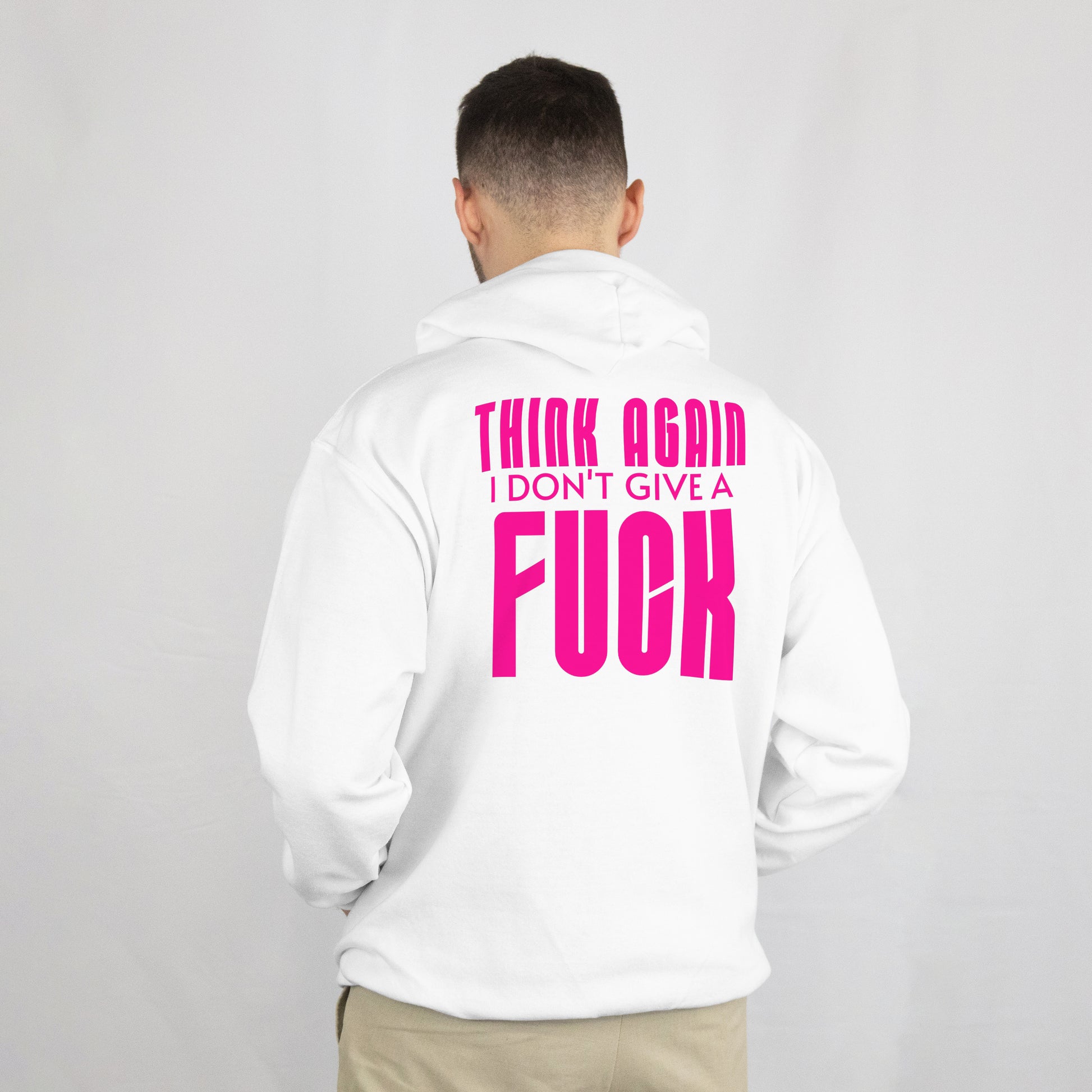 Witte hoodie met roze think again i don't give a fuck P&R Design vergelijkbaar met nike-stijl