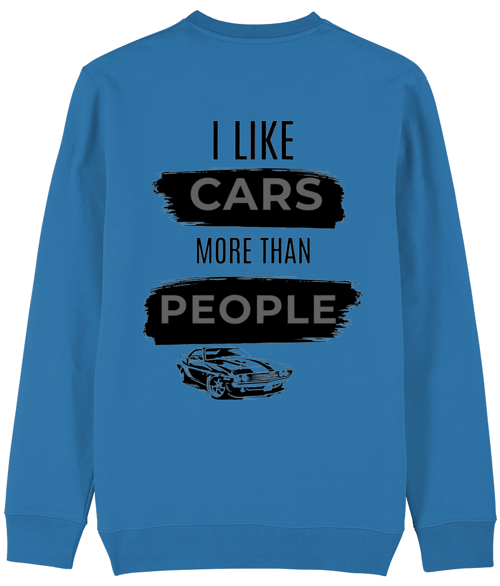 Trui i like cars more than people blue